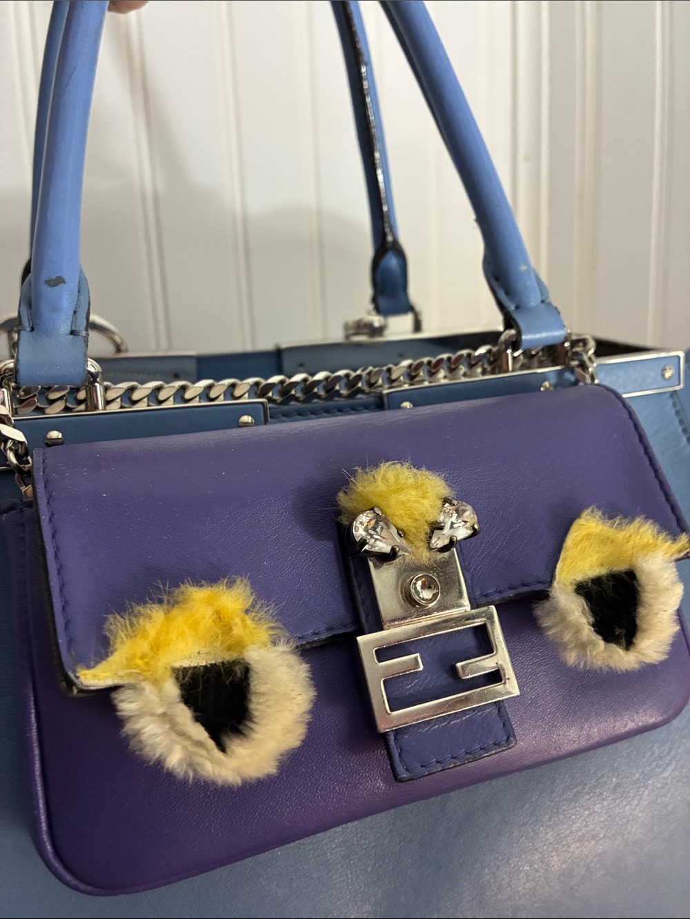 Fendi Monster Micro Baguette Bag w Chain Crossbody & COA!